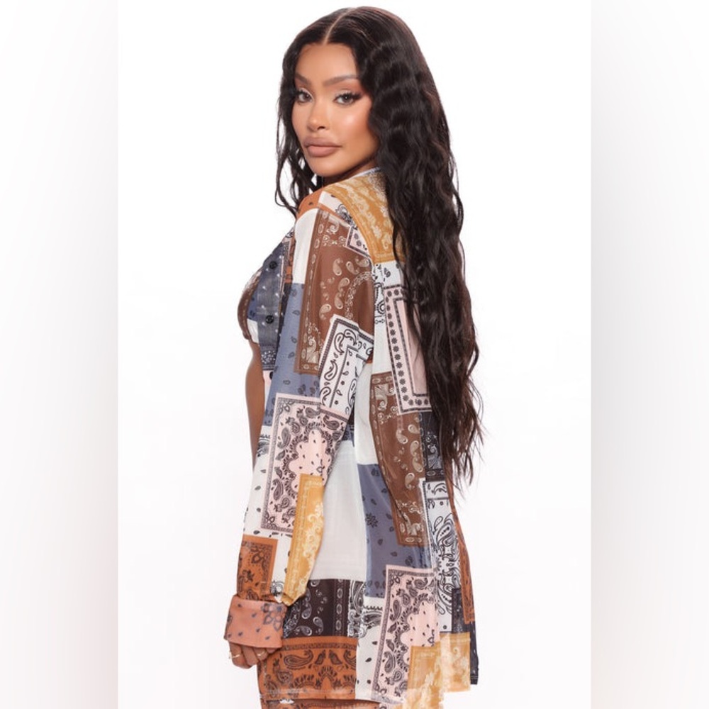 Fashion Nova Paisley 3 Piece Bikini Set w Cover Up Brown - Picture 5 of 5